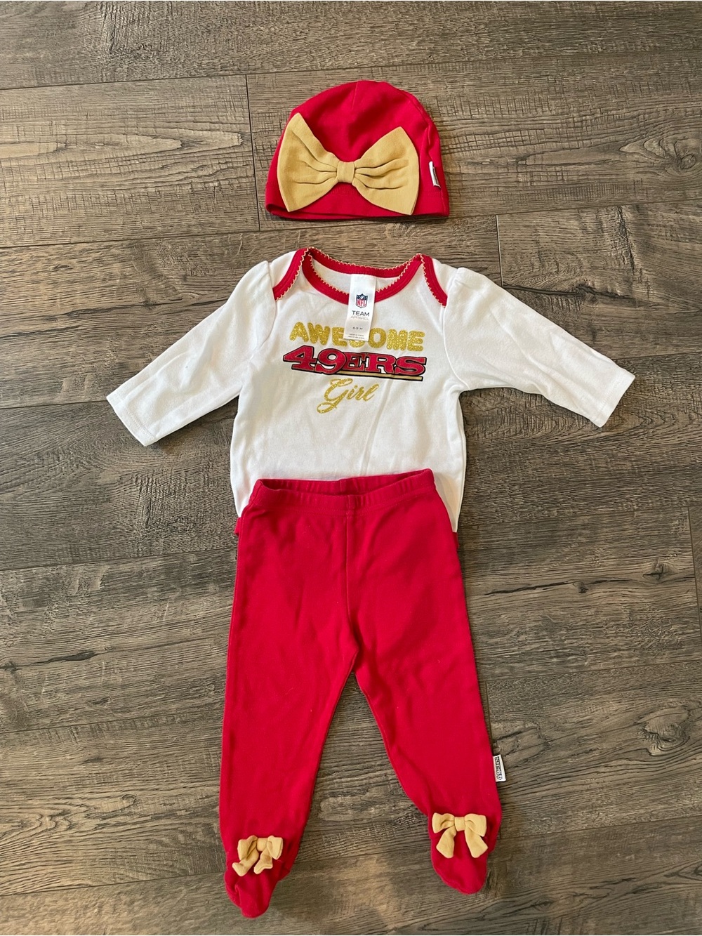 Infant Red & White 3-Piece Team Outfit with Gold Accents